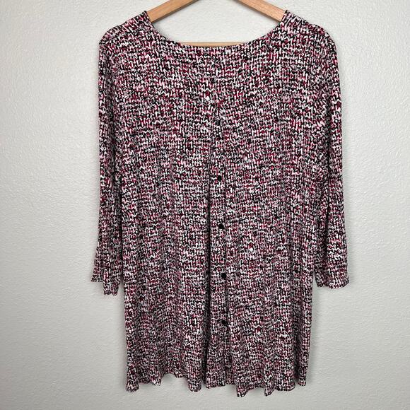 J. Jill Wearever Collection Large Stretch Jersey 3/4 Sleeve V-Neck Top Red Print - Picture 5 of 8